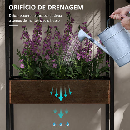 Outsunny Horta Elevada com Rodas Horta Urbana Elevada com Treliça Orifícios de Drenagem para Plantas Trepadeiras Flores 110x49x190 cm Marrom