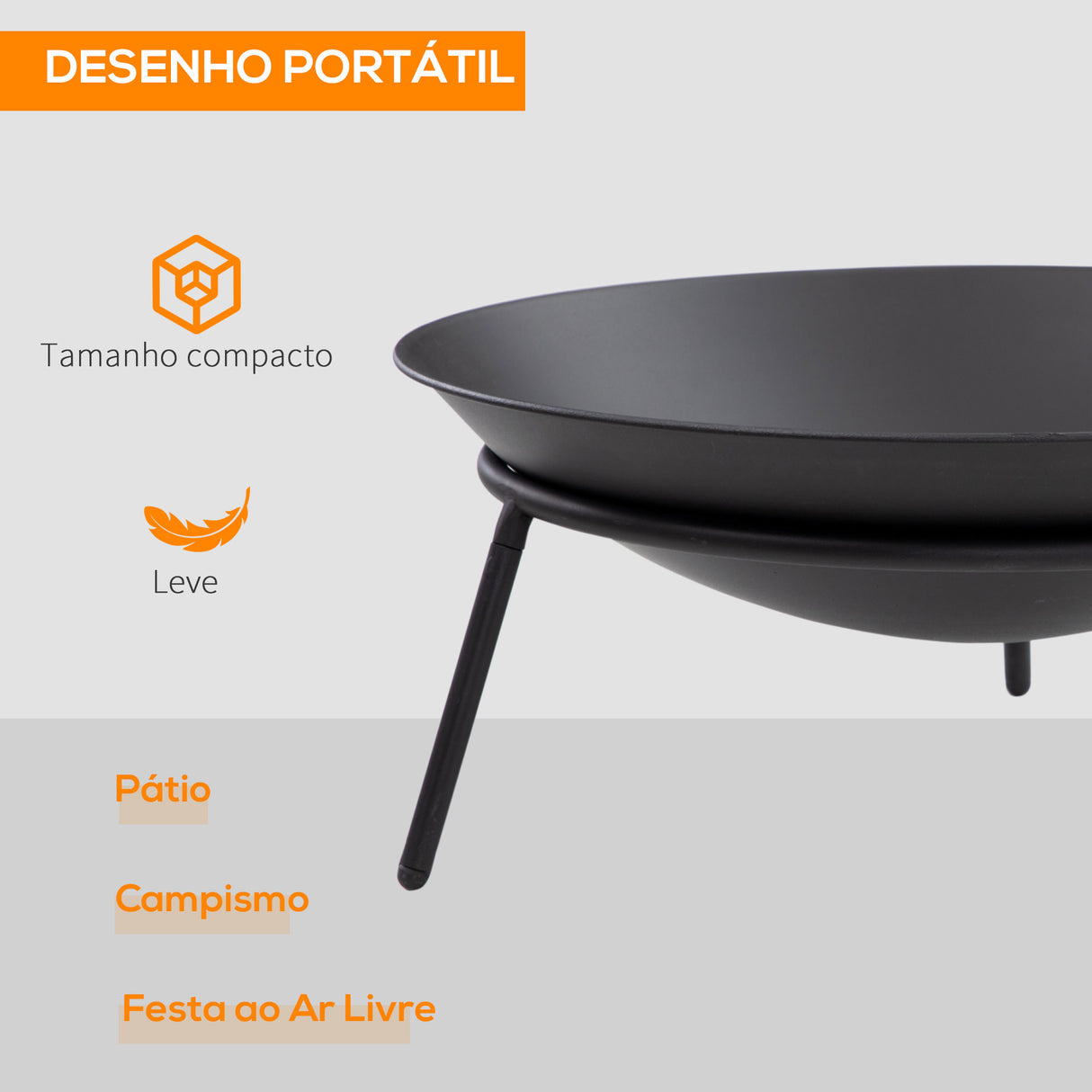 Outsunny Braseiro de Exterior Braseiro de Metal com Atiçador para Varanda Campismo Ar Livre Ø47x21 cm Preto