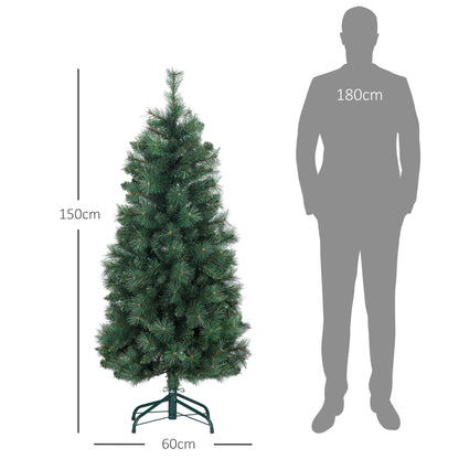 HOMCOM Árvore de Natal 150 cm Árvore de Natal Artificial com 354 Ramos e Suporte de Metal Árvore de Natal para Sala Interior Verde