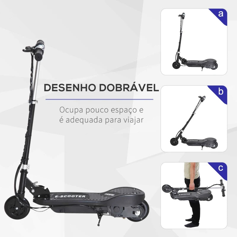 Trotinete Elétrica Criança De 7-14 Anos E-Scooter Dobrável Guiador Ajustável 12km/h Bateria Recarregável 12V Skate 120W Carga 50kg Preto