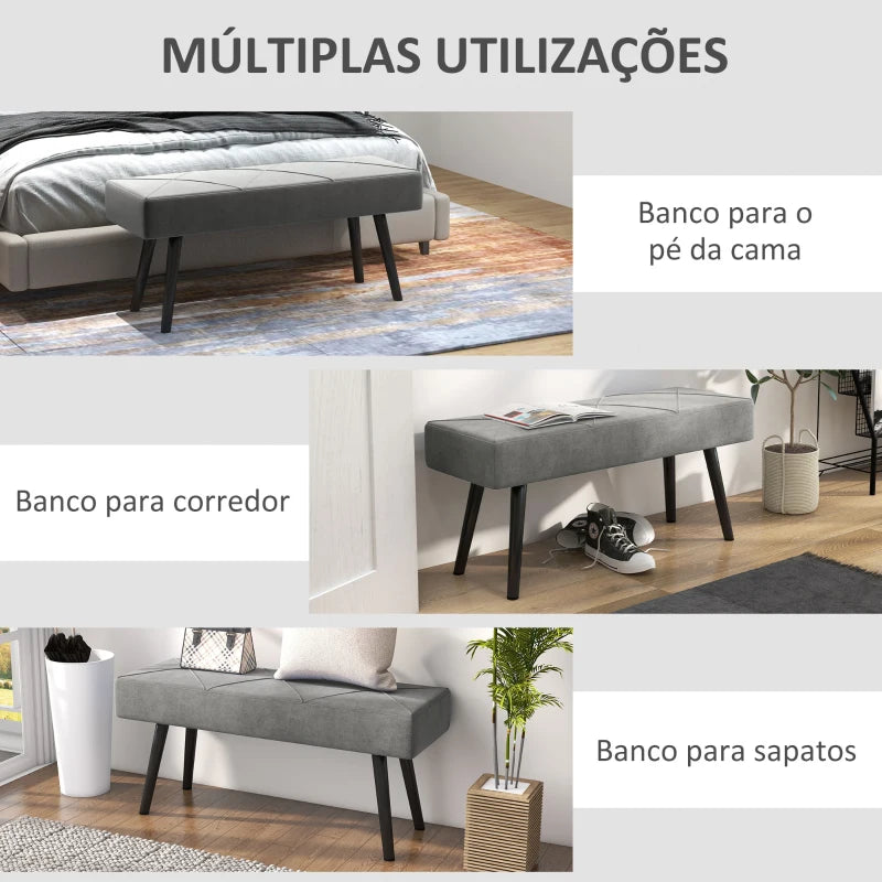 Banco Hally em Veludo de 100cm - Cinzento - Design Nórdico