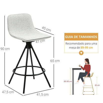 Conjunto de 2 Bancos Altos Dort com Assento Giratório em Linho - Design Minimalista