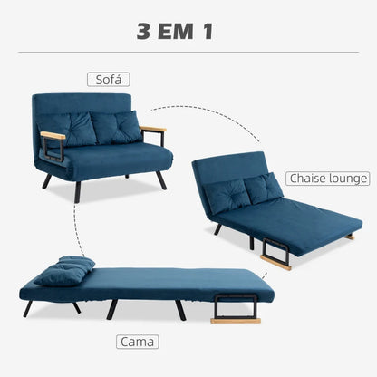 Sofá Cama Lopez com Encosto Ajustável - Azul Marinho - Design Moderno