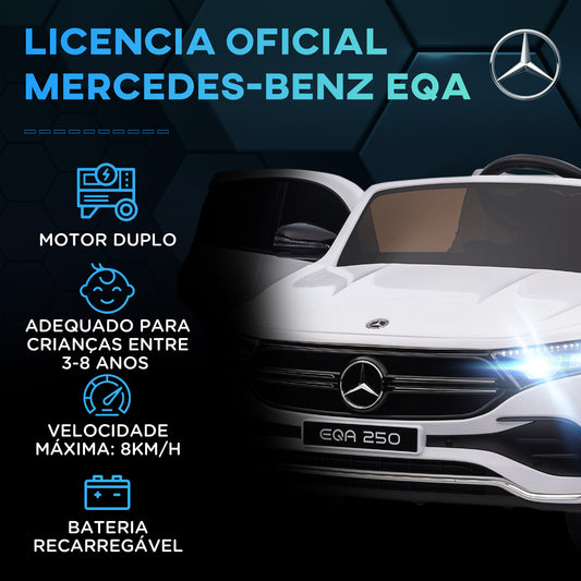 HOMCOM Carro Elétrico para Crianças Mercedes-Benz EQA Carro a Bateria 12V com Controlo Remoto Música Buzina Velocidade 3-8 km/h para Crianças 3-8 Anos 111,5x69x52,5 cm Branco