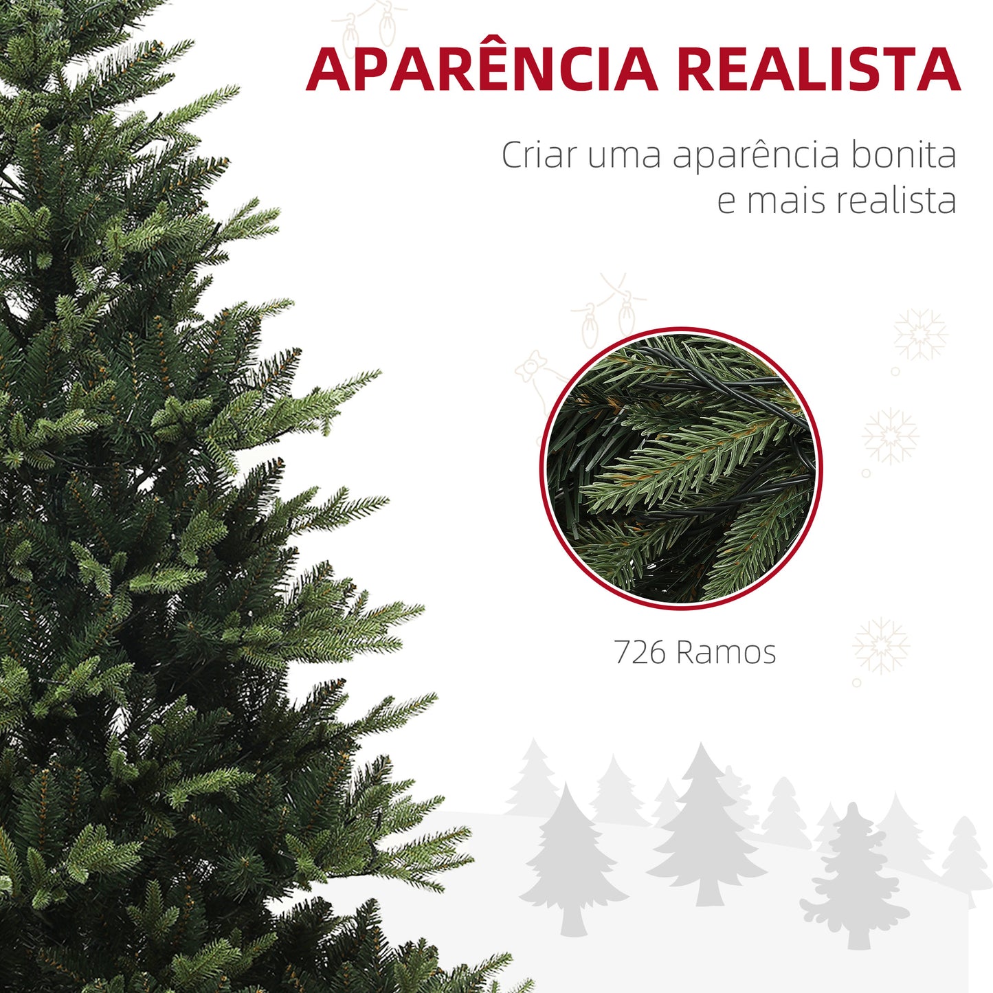 Árvore de Natal 180 cm Árvore de Natal Artificial com 350 Luzes LED 726 Ramos e Suporte de Aço Decoração de Natal para Sala de Estar Interior Ø114x180 cm Verde