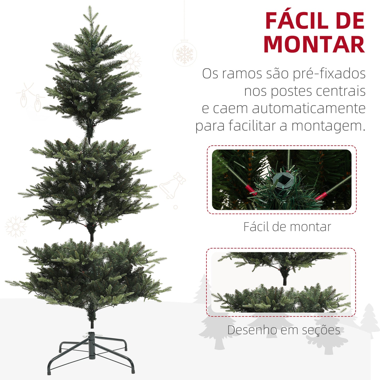 Árvore de Natal 180 cm Árvore de Natal Artificial com 350 Luzes LED 726 Ramos e Suporte de Aço Decoração de Natal para Sala de Estar Interior Ø114x180 cm Verde