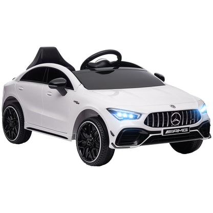 AIYAPLAY Carro Elétrico para Crianças acima de 3 Anos Carro Mercedes AMG CLA 45 Carro Elétrico Infantil com Bateria 12V Controlo Remoto Faróis LED Buzina Música e Rodas Auxiliares 110x61x45 cm Branco