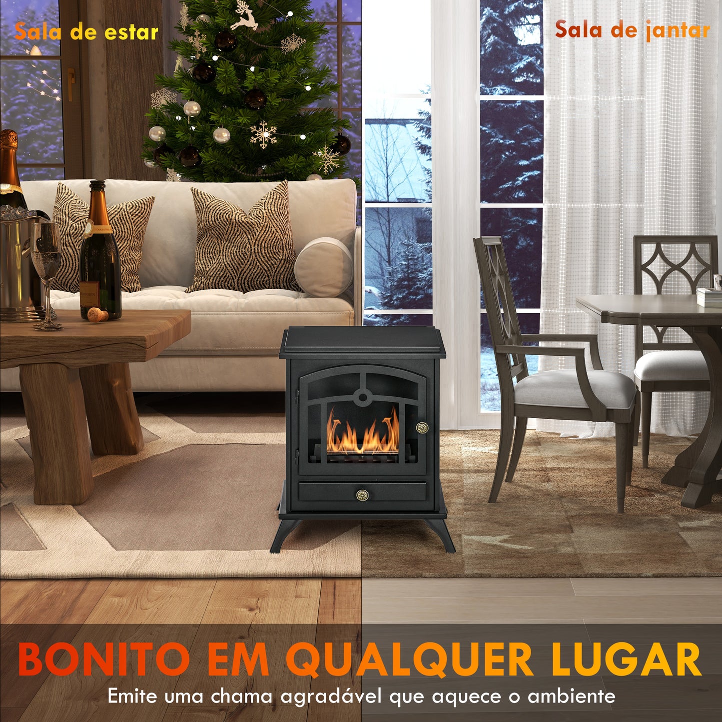 HOMCOM Lareira de Bioetanol Lareira de Bioetanol de Pé com Depósito de 1,2L Apagador de Chamas de Aço Inoxidável Tempo de Combustão 3H para Interiores 20-25 m² 45x28x54 cm Preto