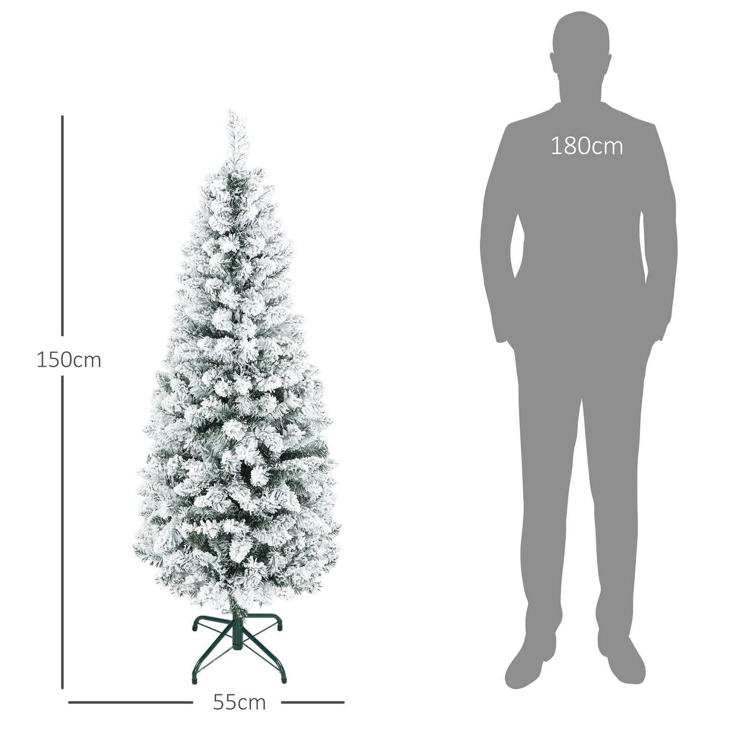 HOMCOM Árvore de Natal 150 cm Árvore de Natal Artificial Coberta de Neve com 317 Ramo e Suporte de Metal Árvore Natalícia para Sala Interior Verde