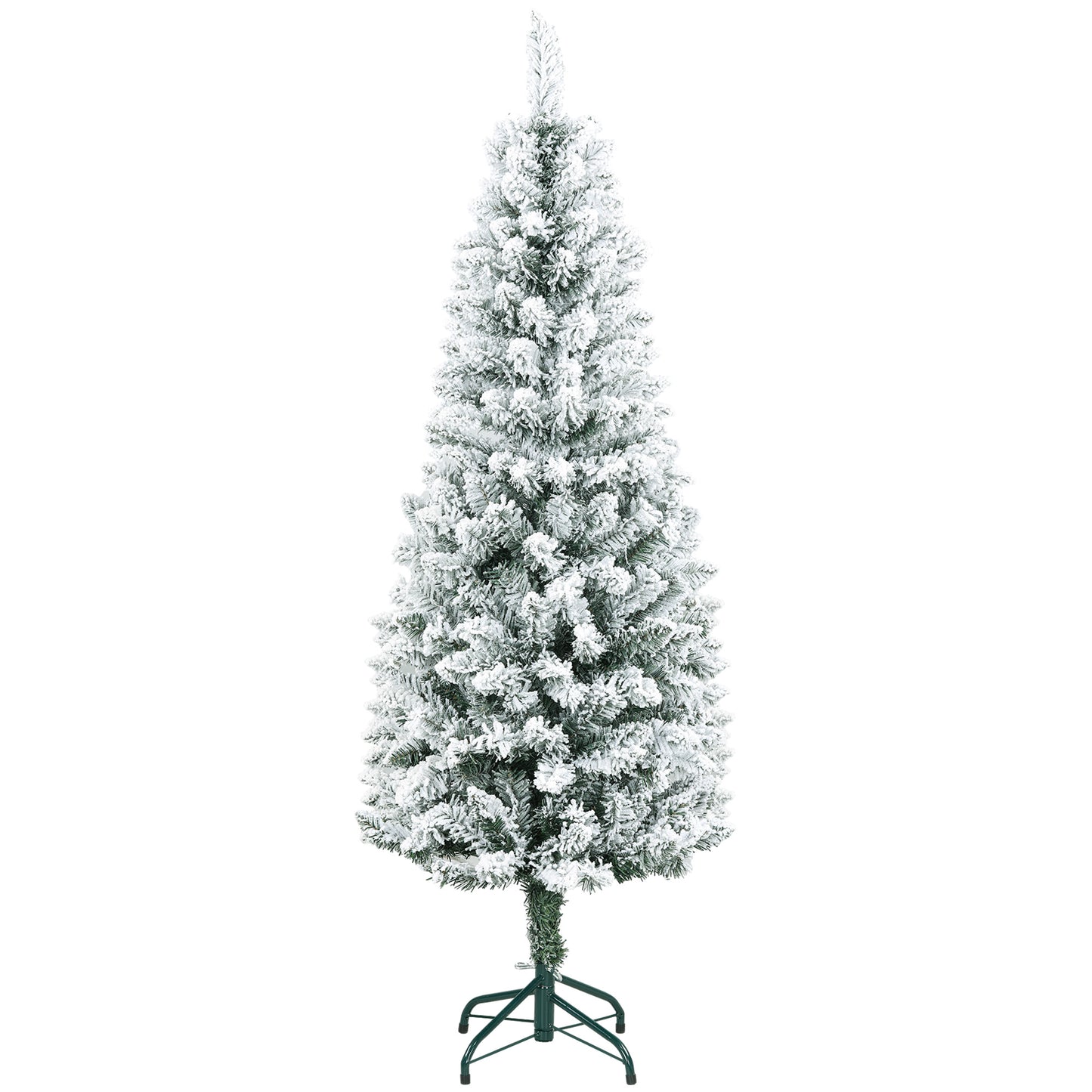 HOMCOM Árvore de Natal 150 cm Árvore de Natal Artificial Coberta de Neve com 317 Ramo e Suporte de Metal Árvore Natalícia para Sala Interior Verde