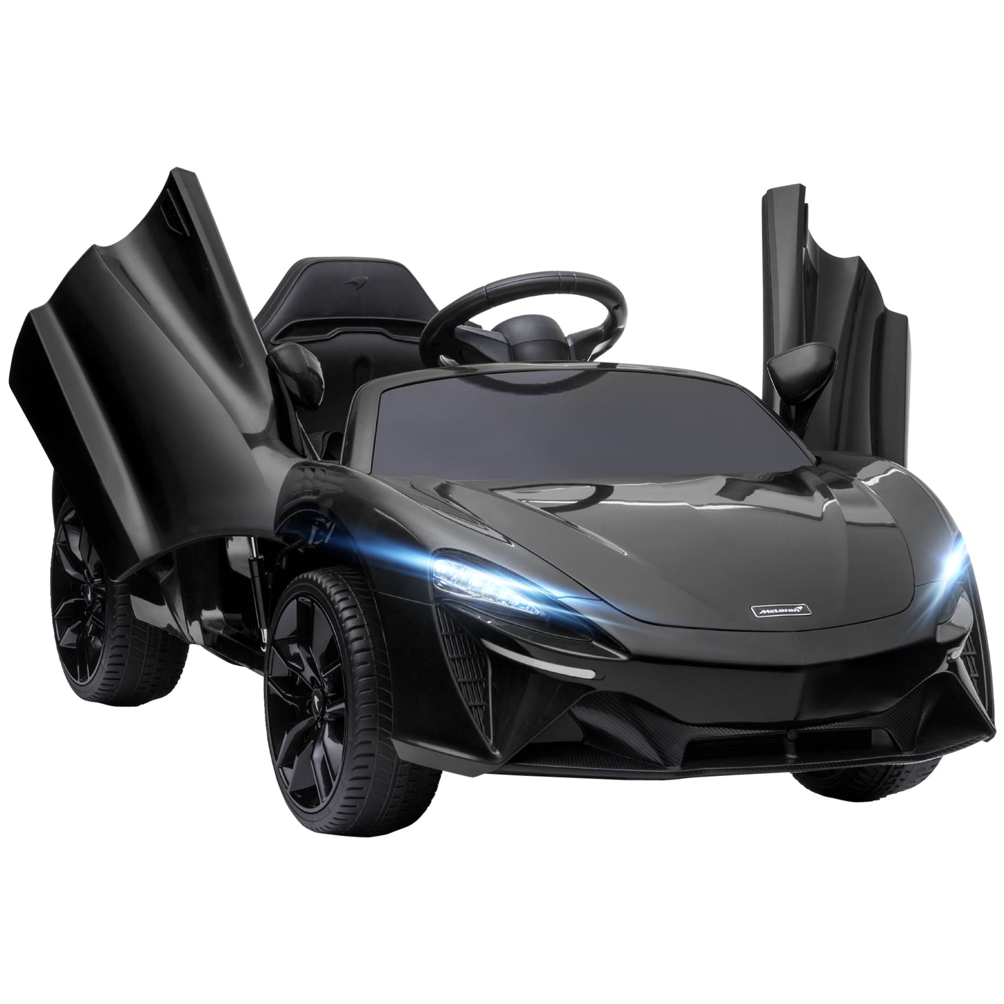 HOMCOM Carro Elétrico 12V para Crianças Carro Mclaren com Controlo Remoto Música Buzina Faróis Entrada para MP3 USB e Velocidade 2-5 km/h Carro a Bateria para 3-6 Anos 126x65x52 cm Preto