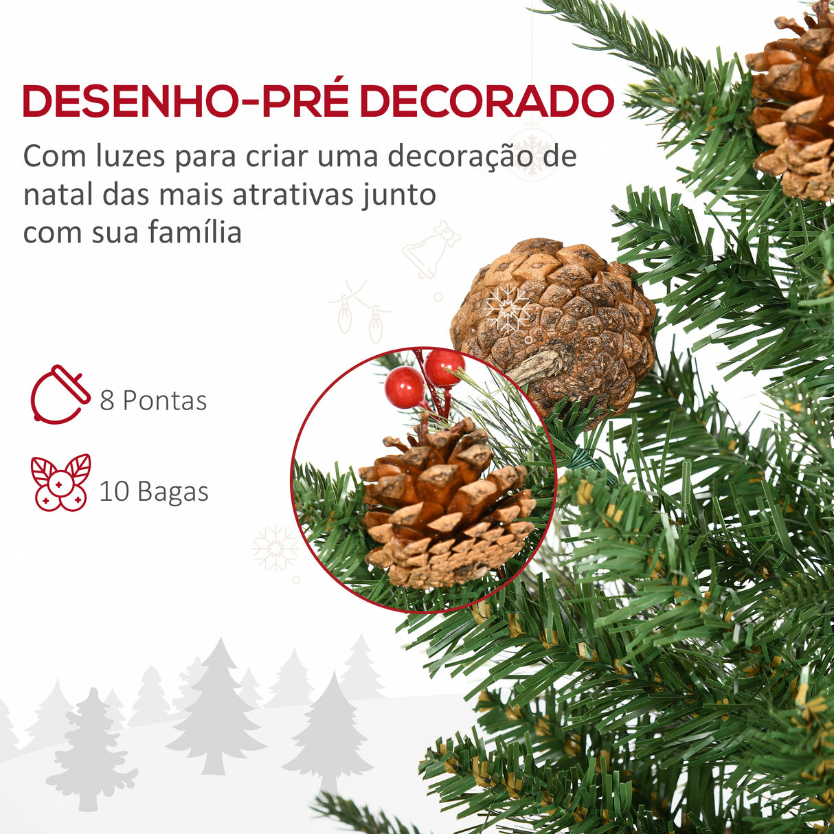 HOMCOM Conjunto de 2 Árvores de Natal Artificial 90cm com Vaso Ignífugo com 110 Ramos 70 Bagas 8 Pinhas e Folhas de PVC Decoração de Natal para Interiores Verde