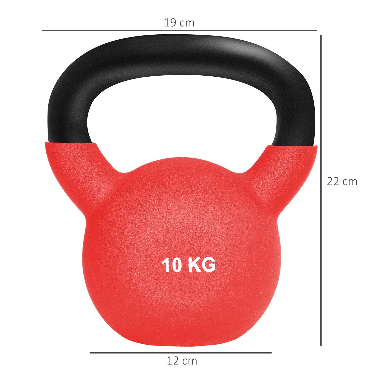 HOMCOM Kettlebell de 10kg de Ferro Fundido Haltere Kettlebell com Revestimento de Neoprene para Treinamento de Força Casa Ginásio 19x12x22 cm Vermelho