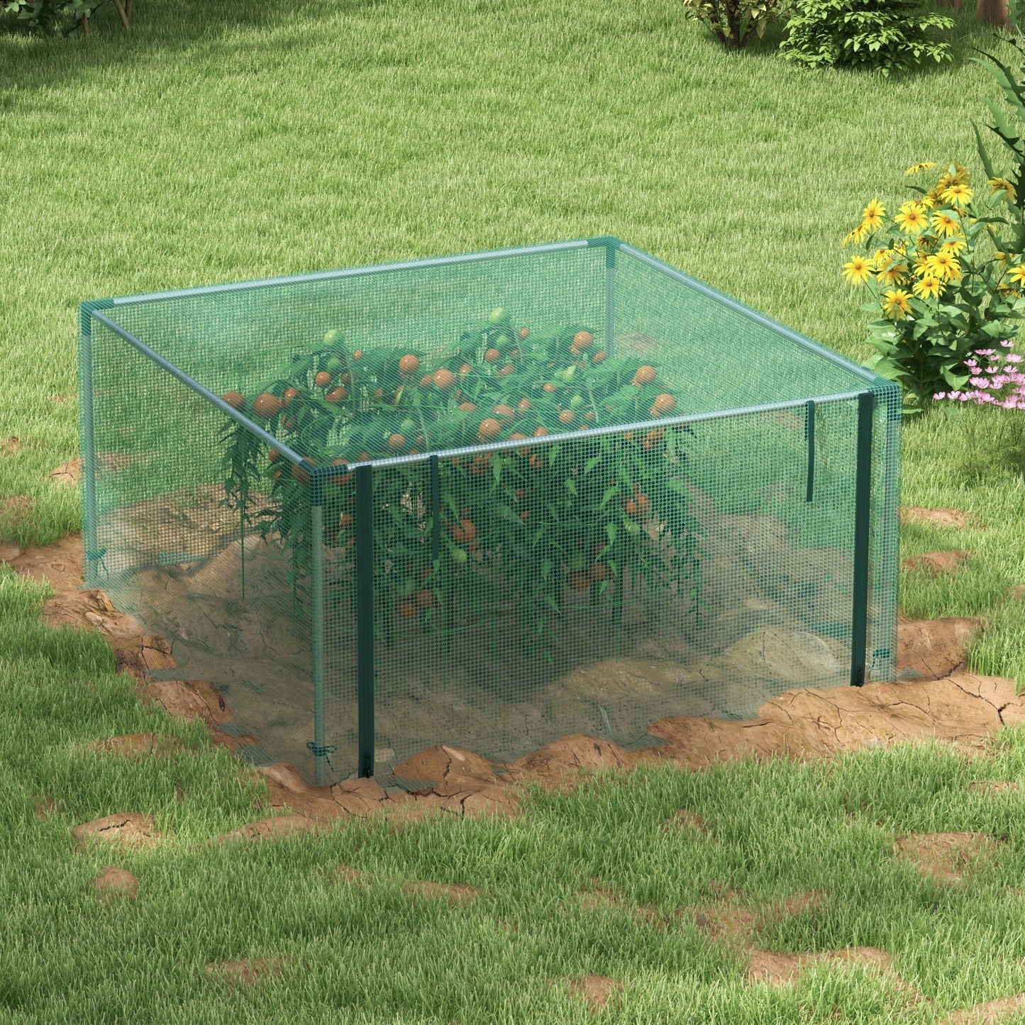 Outsunny Proteção para Cultivo Estufa de Proteção com Suportes de Aço Porta com Fecho de Correr para Proteger as Plantas Flores em Pátio Jardim Terraço 125x125x62,5 cm Verde