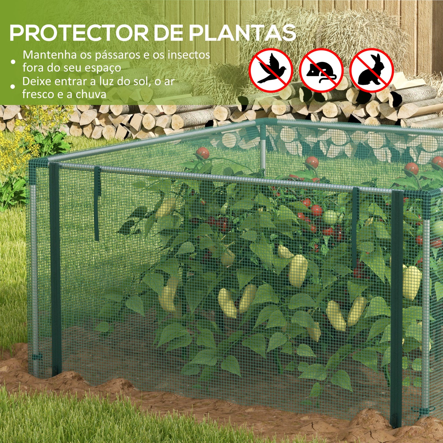 Outsunny Proteção para Cultivo Estufa de Proteção com Suportes de Aço Porta com Fecho de Correr para Proteger as Plantas Flores em Pátio Jardim Terraço 125x125x62,5 cm Verde