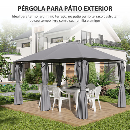 Outsunny Pégola de Jardim Pérgola de Exterior com Paredes Laterais Amovíveis e Estrutura de Aço para Festas Eventos 398x300x272 cm Cinza