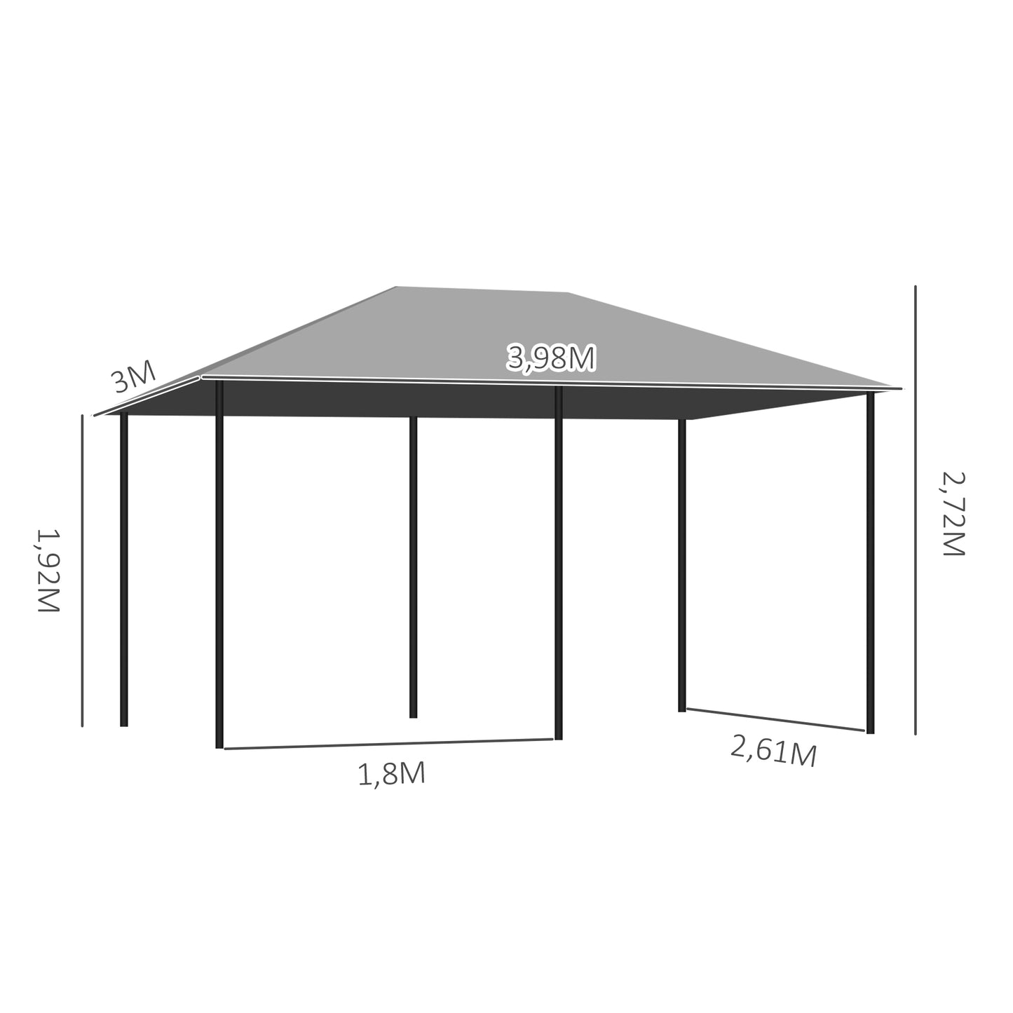 Outsunny Pégola de Jardim Pérgola de Exterior com Paredes Laterais Amovíveis e Estrutura de Aço para Festas Eventos 398x300x272 cm Cinza