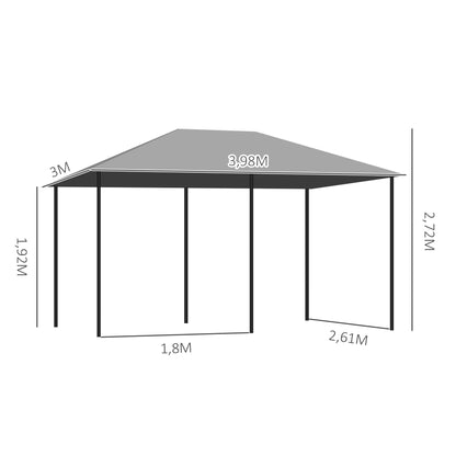 Outsunny Pégola de Jardim Pérgola de Exterior com Paredes Laterais Amovíveis e Estrutura de Aço para Festas Eventos 398x300x272 cm Cinza