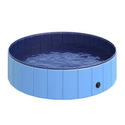 PawHut Piscina Dobrável para Cães Gatos Banheira Portátil para Animais de Estimação PVC Antiderrapante Múltiplo Uso para Interior e Exterior Ø120x30 cm Azul