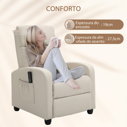 Poltrona de Massagens Reclinável com Controle Remoto, 2 Zonas de Massagem, 8 Programas e 5 Níveis de Intensidade - Estofado em PU Creme