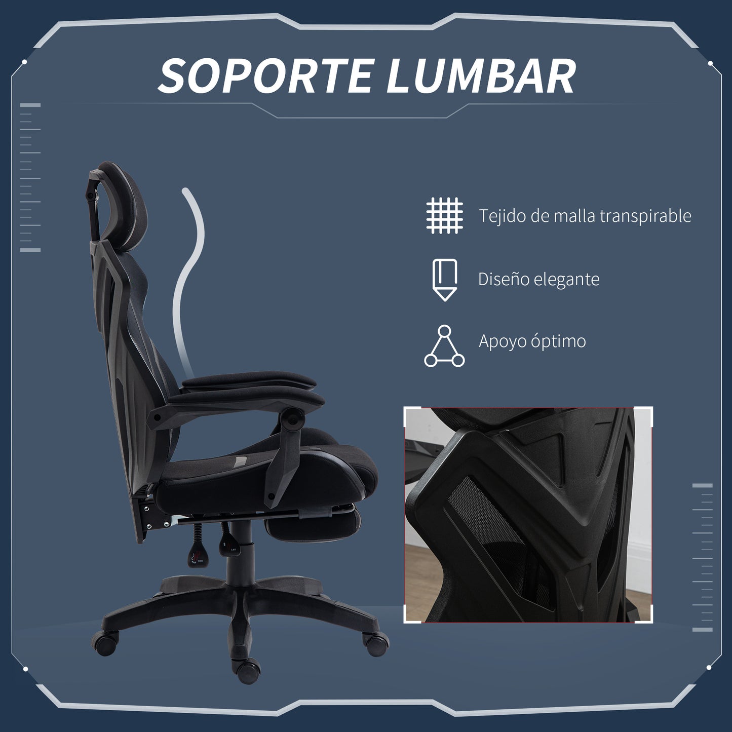 Vinsetto Cadeira de Gaming com Apoio para os Pés Retrátil Cadeira de Escritório Reclinável com Apoio para a Cabeça e Altura Ajustável 65x65x119-129cm Preto