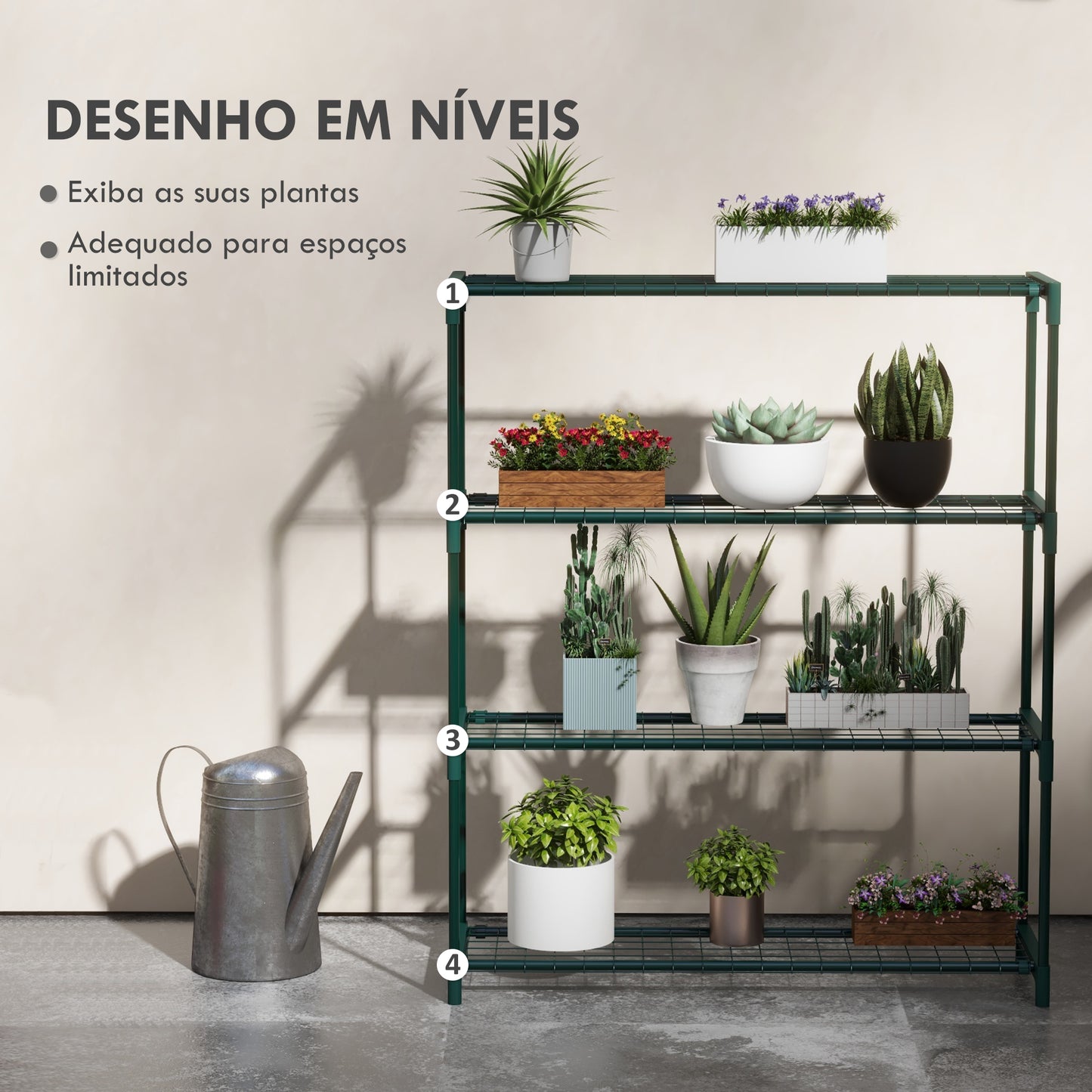 Outsunny Suporte para Plantas Suporte para Vasos de Plantas de 4 Níveis com Estrutura de Aço para Jardim Pátio 89x28x107 cm Verde Escuro