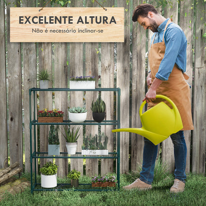 Outsunny Suporte para Plantas Suporte para Vasos de Plantas de 4 Níveis com Estrutura de Aço para Jardim Pátio 89x28x107 cm Verde Escuro