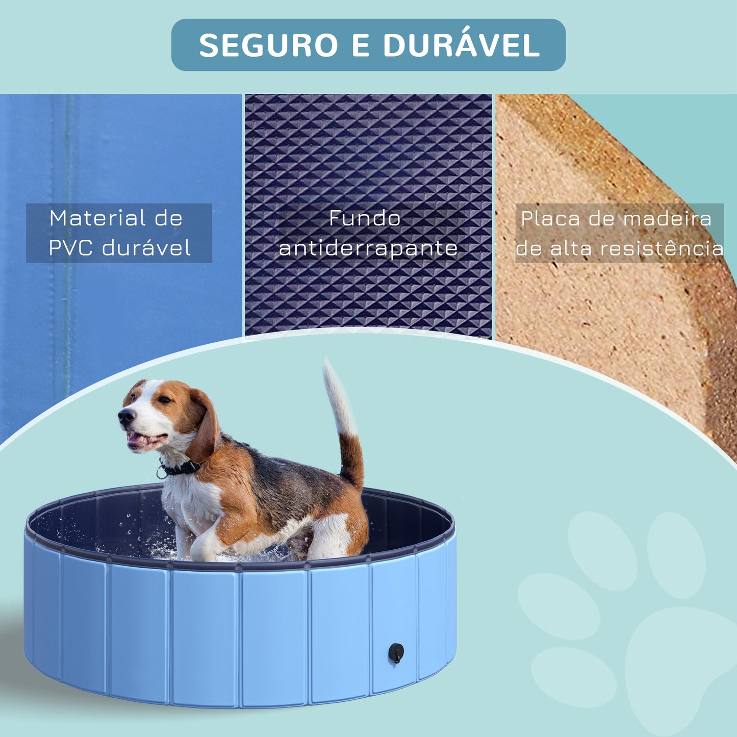 PawHut Piscina Dobrável para Cães Banheira para Animais de Estimação PVC Gatos Antiderrapante Resistente ao Desgaste Adequada para Interior e Exterior Ø100x30cm Azul