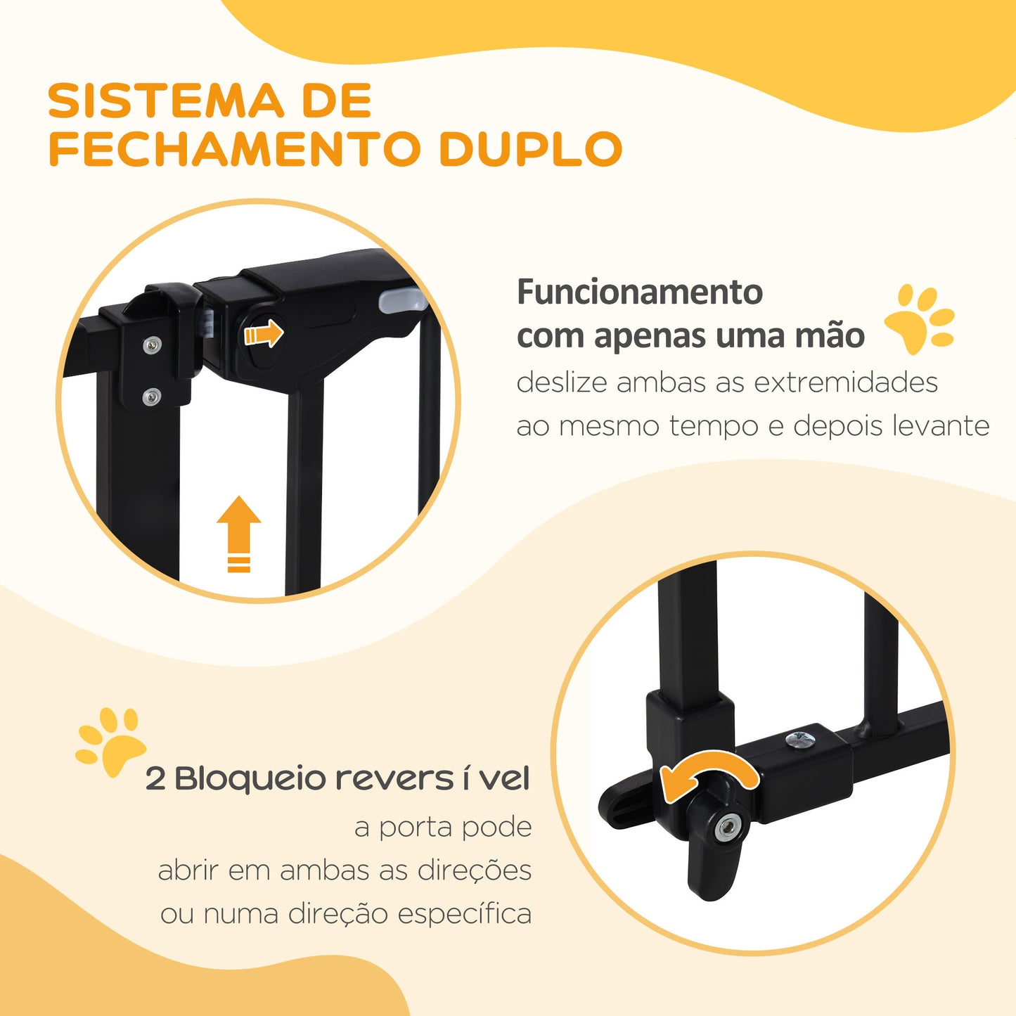 PawHut Barreira de Segurança Extensível para Portas e Escadas Barreira de Segurança Cães com Fechamento Automático e Sistema de Duplo Bloqueio Metal 74-147,5x76,2 cm Preto