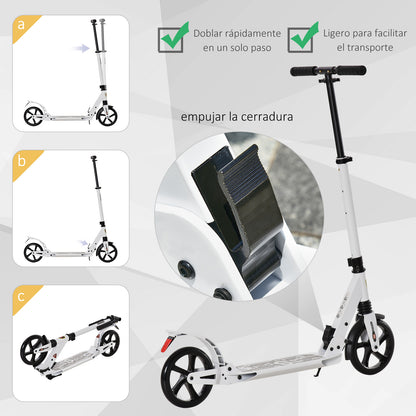 HOMCOM Trotinete dobrável altura ajustável e guiador para adultos e crianças acima de 14 anos com rodas grandes e freio Carga 100kg branco