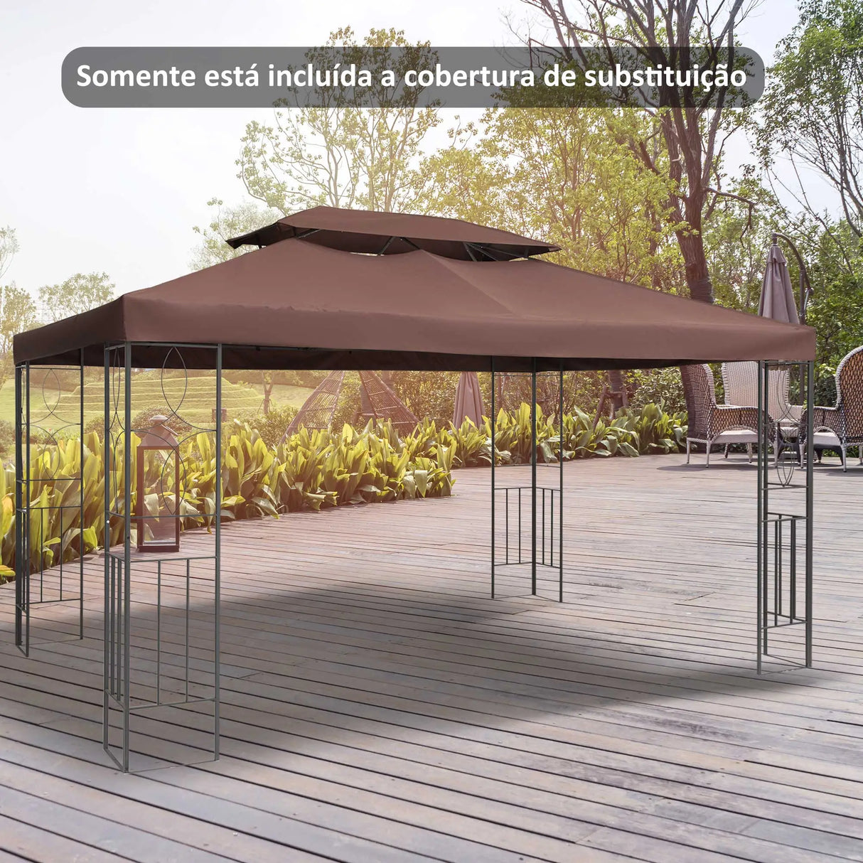 Toldo de Substituição 4x3 m para Pérgola de Jardim – Dupla Camada, Respirável e com 10 Orifícios de Drenagem