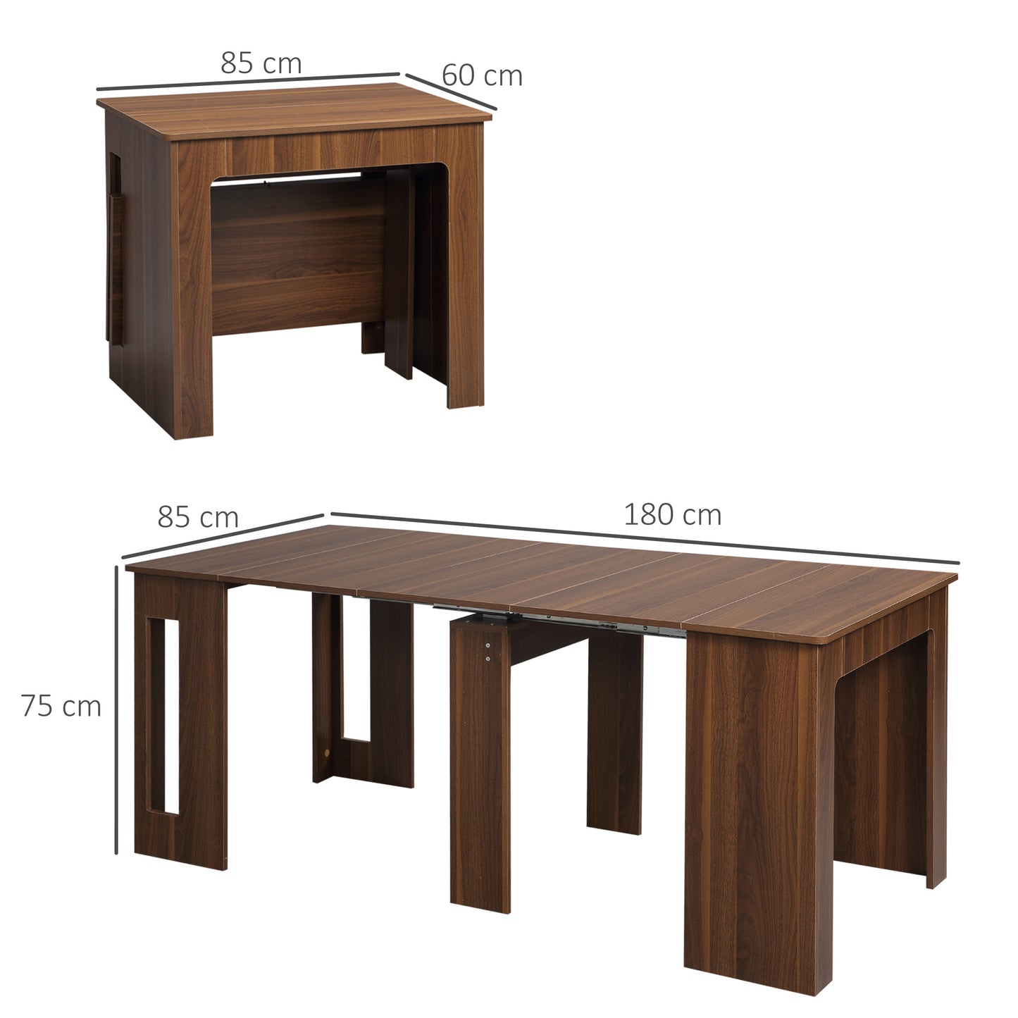 Mesa de Jantar Extensível para 4-6 Pessoas com Lateral Abatível Mesa Auxiliar Multifuncional 180x85x75cm Marrom