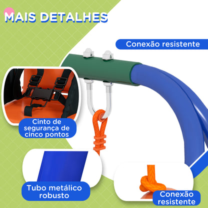 Outsunny Baloiço Infantil 2 em 1 Baloiço para Crianças e Bebés com 1 Assento para Crianças 1 Assento para Bebés e Cinto de Segurança para Exterior e Interior 180x160x182 cm Laranja