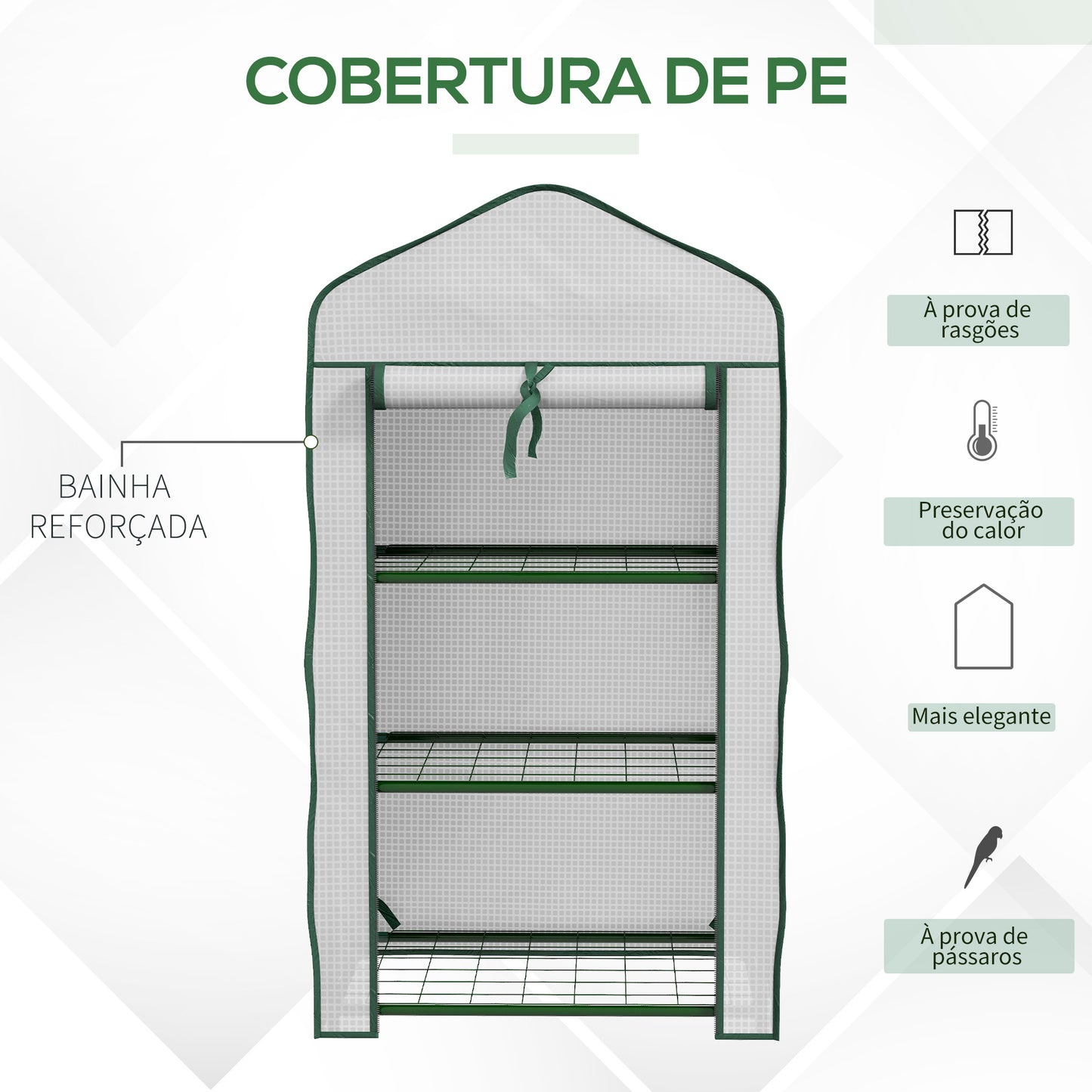 Outsunny Estufa de Jardim de 3 Níveis Estufa de Terraço com 3 Prateleiras 1 Porta com Fecho de Correr para Cultivo de Plantas Flores Vegetais 59x39x127 cm Branco