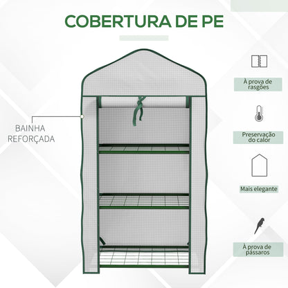 Outsunny Estufa de Jardim de 3 Níveis Estufa de Terraço com 3 Prateleiras 1 Porta com Fecho de Correr para Cultivo de Plantas Flores Vegetais 59x39x127 cm Branco