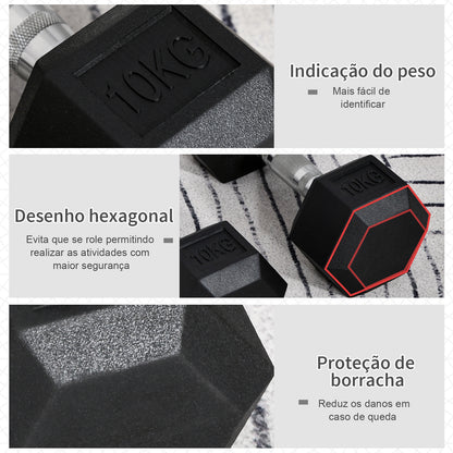 HOMCOM Conjunto de Halteres 20 kg com Barra Metálica e Cabeça Hexagonal Conjunto Pesos para Treino em Casa Ginásio 31x13,5 cm Preto e Prata