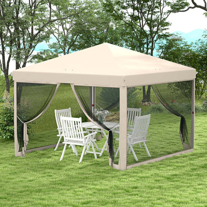 Outsunny Tenda Dobrável 3x3 para Exterior Tenda Portátil de Jardim com Mosquiteiras Bolsa de Transporte Estrutura de Aço e Tecido Oxford Resistente para Festas Campismo Bege