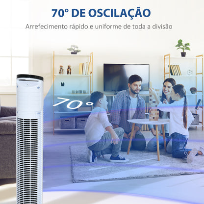 HOMCOM Ventoinha de Coluna 50W com Controlo Remoto 3 Velocidades Ecrã LCD Temporizador 7,5h e Oscilante 70° Ø20x78,5 cm Branco