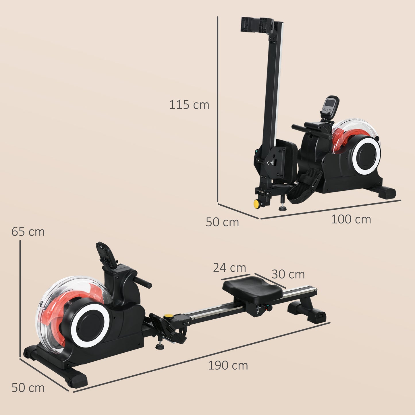 Máquina de Remo com 6 Níveis de Resistência Máquina de Remo para Casa Dobrável com Ecrã LCD Rodas Máquina de Remar para Treino em Ginásio Preto