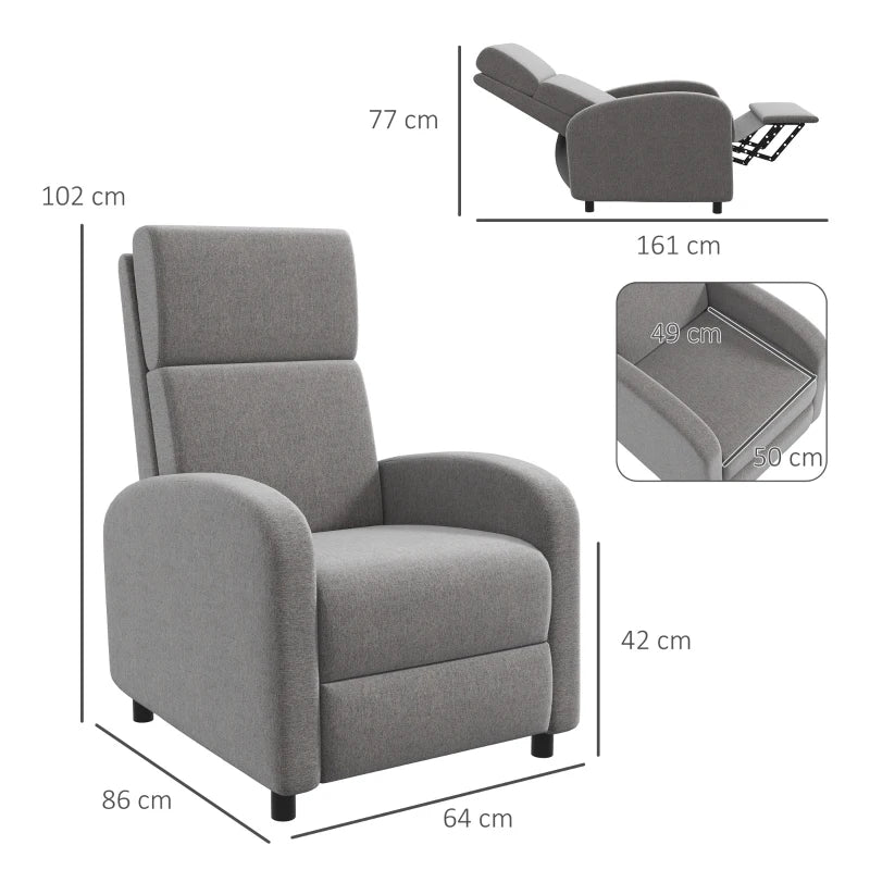 Poltrona Relax Chief Reclinável em Tecido Linho - Cinzento - Design Moderno