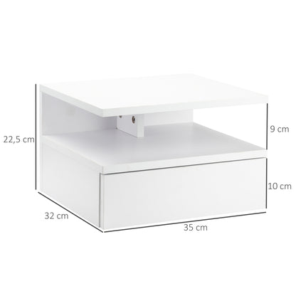 HOMCOM Conjunto de 2 Mesas de Cabeceira Flutuante com 1 Gaveta e Prateleira Aberta com Desenho Moderno Montado na Parede 35x32x22,5cm Branco