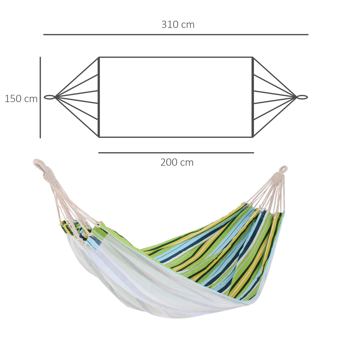 Outsunny Cama Rede de Algodão para Jardim 200x150cm Cama Rede Suspensa Portátil Carga Máxima 180 kg para Campismo Piscina Multicor