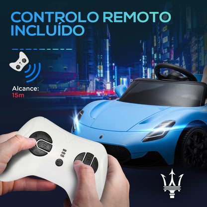 AIYAPLAY Carro Elétrico para Crianças acima de 3 Anos com Licença Maserati MC20 Carro Elétrico Infantil com Bateria 12V Controlo Remoto Farois Buzina e Música 105x65,5x42 cm Azul