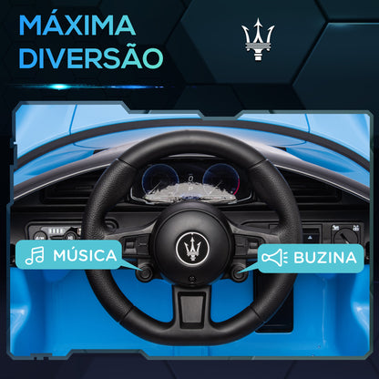 AIYAPLAY Carro Elétrico para Crianças acima de 3 Anos com Licença Maserati MC20 Carro Elétrico Infantil com Bateria 12V Controlo Remoto Farois Buzina e Música 105x65,5x42 cm Azul