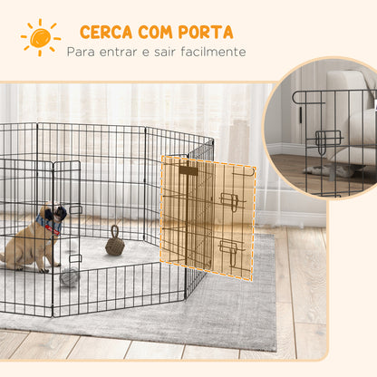 PawHut Parque para Cães 8 Painéis 61x61cm Dobráveis Gaiola Metálica para Animais de Estimação com Porta e Dupla Fechadura para Jardim Pátio Exterior Preto