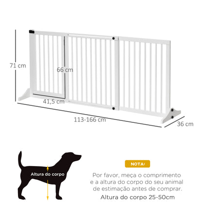 PawHut Barreira de Segurança Extensível para Cães Grade de Proteção para Escadas e Portas 113-166cm 3 Peças com Estrutura de Madeira e Suporte de Pé 113-166x36x71cm Branco