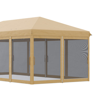 Outsunny Tenda para Festas 6x3 m Tenda de Jardim com 6 Mosquiteiros Bolsa de Transporte e Estrutura de Aço para Campismo Festas Bege