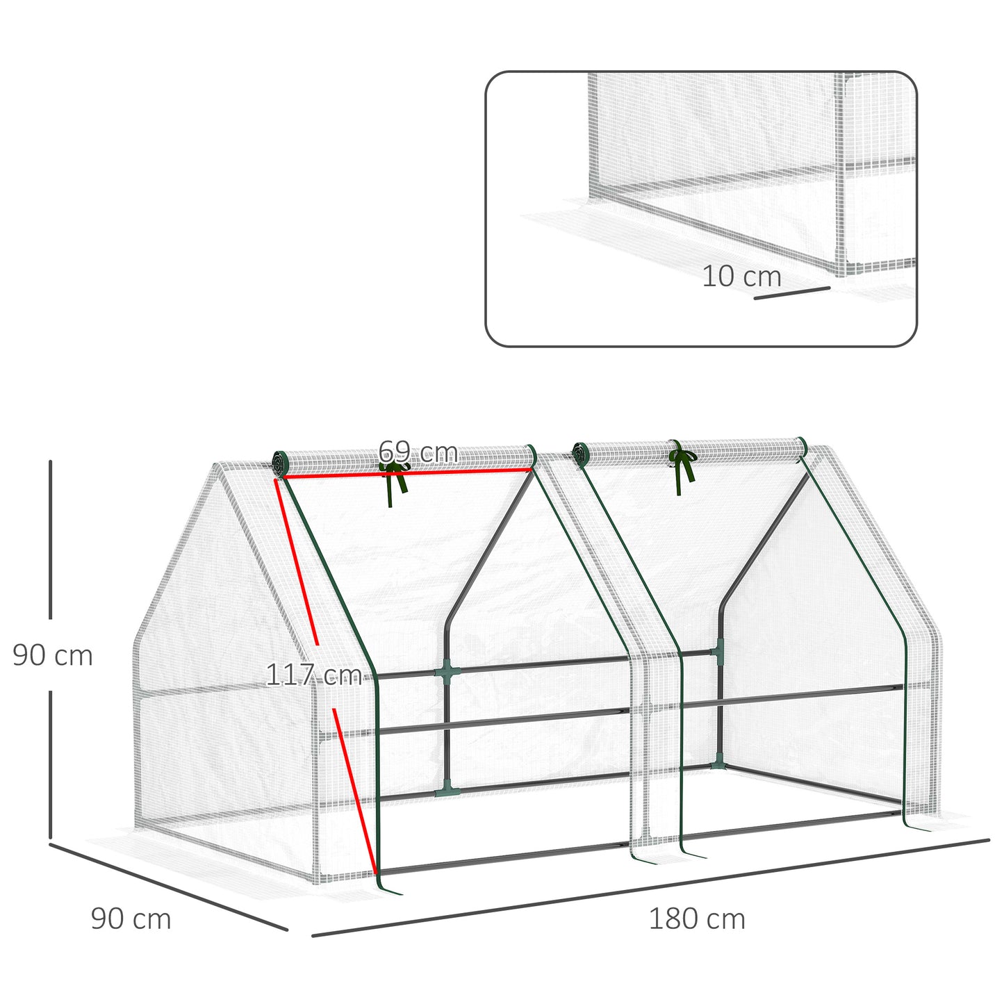 Outsunny Estufa de Jardim Varanda 180x90x90 cm Tipo Casa Tubo de Aço com 2 Acessos Estufa Pequena para Cultivo de Plantas Branco