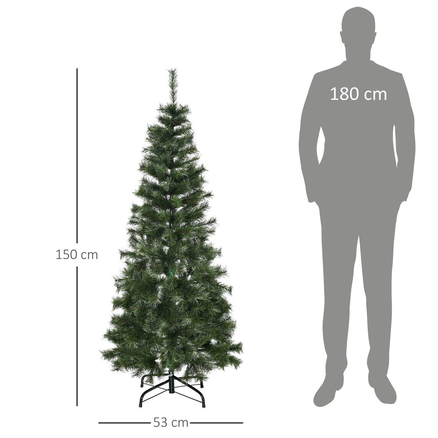 HOMCOM Árvore de Natal Artificial 150cm Ignífugo com 367 Ramos Folhas de PVC Base Dobrável e Suporte Metálico Decoração de Natal para Interiores Verde