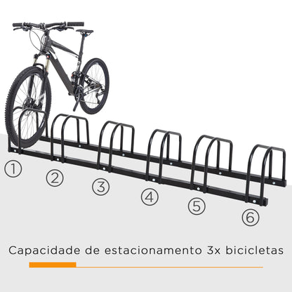 HOMCOM Estacionamento para 6 Bicicletas Suporte de Aço para Estacionar Bicicletas no Chão para Interior e Exterior 179x33x27 cm Preto